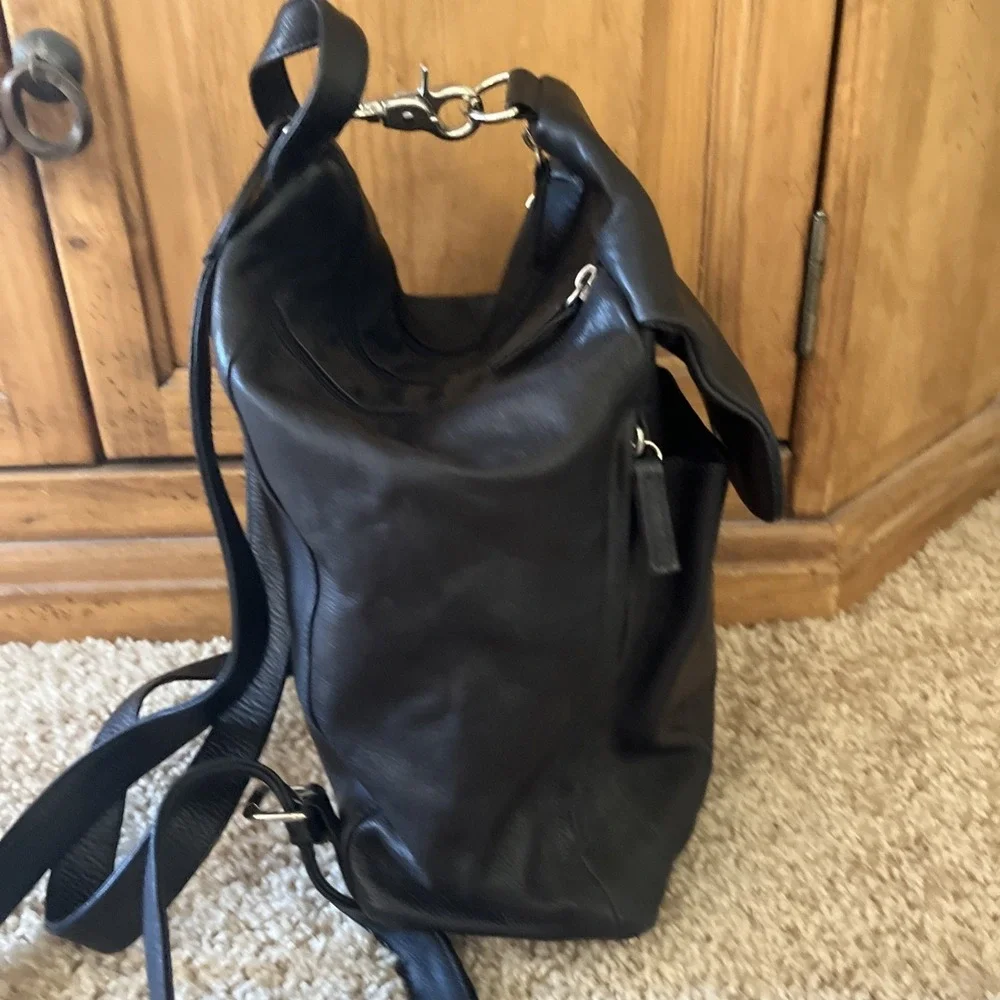 GREAT AMERICAN LEATHERWORKS Black Genuine Leather Organizer Backpack NWOT